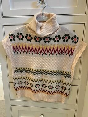 &merci Cream Turtleneck Fair Isle Knit Sweater Vest S